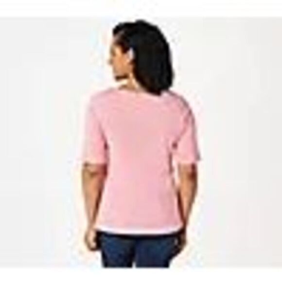 Denim & Co Womens 3X Essentials Perfect Jersey Top Aqua Scallop Neckline NWT - Picture 4 of 4
